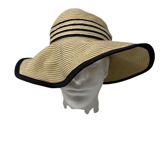 Filippo Catarzi Wide Brim Straw Hat Italy Sun Hat Black Trim Womens One Size main image 4